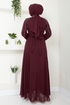 Griffe Gestickt Abendkleid 6089LPN909-M Bordeaux - Thumbnail