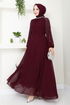 Griffe Gestickt Abendkleid 6089LPN909-M Bordeaux - Thumbnail