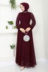 Griffe Gestickt Abendkleid 6089LPN909-M Bordeaux - Thumbnail