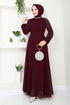 Griffe Gestickt Abendkleid 6089LPN909-M Bordeaux - Thumbnail