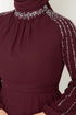 Griffe Gestickt Abendkleid 6089LPN909-M Bordeaux - Thumbnail