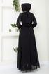 Griffe Gestickt Abendkleid 6089LPN909-M Schwarz - Thumbnail