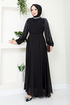 Griffe Gestickt Abendkleid 6089LPN909-M Schwarz - Thumbnail