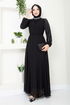 Griffe Gestickt Abendkleid 6089LPN909-M Schwarz - Thumbnail