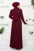 Griffe Gestickt Hijab Abendkleid 4047KTR927-M Bordeaux - Thumbnail