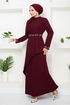 Griffe Gestickt Hijab Abendkleid 4047KTR927-M Bordeaux - Thumbnail