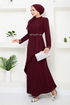 Griffe Gestickt Hijab Abendkleid 4047KTR927-M Bordeaux - Thumbnail