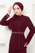 Griffe Gestickt Hijab Abendkleid 4047KTR927-M Bordeaux - Thumbnail