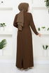 Griffe Gestickt Hijab Abendkleid 4047KTR927-M Kaffee - Thumbnail