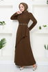 Griffe Gestickt Hijab Abendkleid 4047KTR927-M Kaffee - Thumbnail