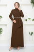 Griffe Gestickt Hijab Abendkleid 4047KTR927-M Kaffee - Thumbnail