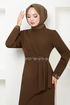 Griffe Gestickt Hijab Abendkleid 4047KTR927-M Kaffee - Thumbnail