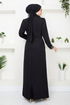 Griffe Gestickt Hijab Abendkleid 4047KTR927-M Schwarz - Thumbnail