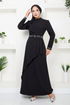 Griffe Gestickt Hijab Abendkleid 4047KTR927-M Schwarz - Thumbnail