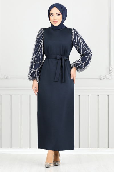 MRV E.N.D. - Griffe Silbrig Hijab Abendkleid 5601END900-M Laci