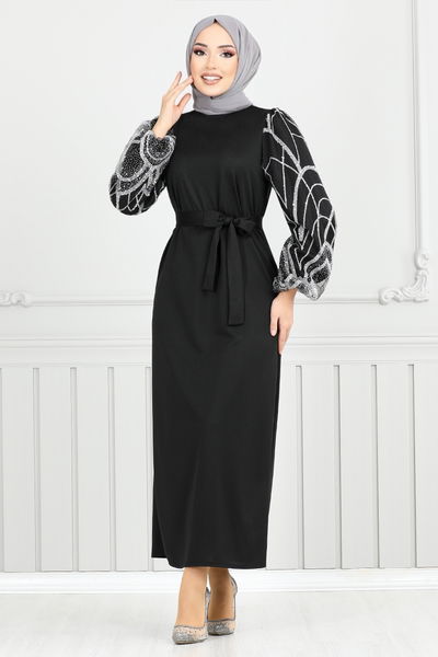 MRV E.N.D. - Griffe Silbrig Hijab Abendkleid 5601END900-M Schwarz