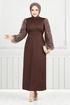 Griffe Sim Detail Abendkleid 5602END900-M Kaffee - Thumbnail