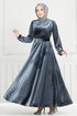 Griffe Stein Samt Abendkleid 2014EFY931-M Anthrazit - Thumbnail