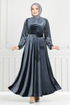 Griffe Stein Samt Abendkleid 2014EFY931-M Anthrazit - Thumbnail