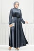 Griffe Stein Samt Abendkleid 2014EFY931-M Anthrazit - Thumbnail