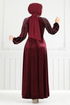 Griffe Stein Samt Abendkleid 2014EFY931-M Bordeaux - Thumbnail