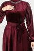 Griffe Stein Samt Abendkleid 2014EFY931-M Bordeaux - Thumbnail