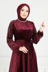 Griffe Stein Samt Abendkleid 2014EFY931-M Bordeaux - Thumbnail