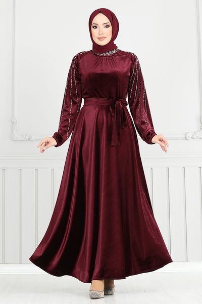 MRV E.F.Y. - Griffe Stein Samt Abendkleid 2014EFY931-M Bordeaux