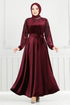 Griffe Stein Samt Abendkleid 2014EFY931-M Bordeaux - Thumbnail