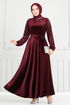 Griffe Stein Samt Abendkleid 2014EFY931-M Bordeaux - Thumbnail