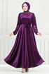 Griffe Stein Samt Abendkleid 2014EFY931-M Purpur - Thumbnail