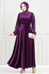 Griffe Stein Samt Abendkleid 2014EFY931-M Purpur - Thumbnail