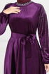 Griffe Stein Samt Abendkleid 2014EFY931-M Purpur - Thumbnail