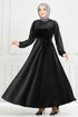 Griffe Stein Samt Abendkleid 2014EFY931-M Schwarz - Thumbnail