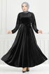 Griffe Stein Samt Abendkleid 2014EFY931-M Schwarz - Thumbnail