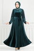 Griffe Stein Samt Abendkleid 2014EFY931-M Smaragde - Thumbnail