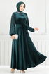 Griffe Stein Samt Abendkleid 2014EFY931-M Smaragde - Thumbnail