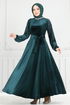 Griffe Stein Samt Abendkleid 2014EFY931-M Smaragde - Thumbnail