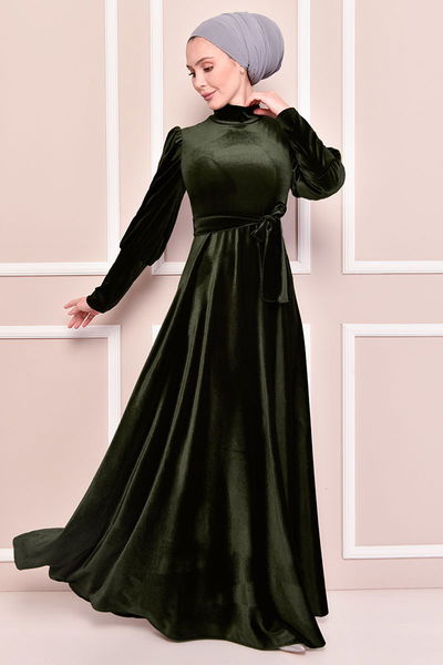 EFY - Gürtel Velvet Kleid Khaki EFY2912