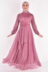 Guipur Detail Silvery Evening dress Pink ASM10022 - Thumbnail