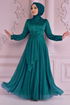 Guipure Detail Silvery Dress Emerald ASM10022 - Thumbnail