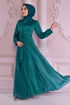 Guipure Detail Silvery Dress Emerald ASM10022 - Thumbnail