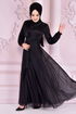 Gupur Details Silbrig Abendkleid Schwarz ASM10022 - Thumbnail