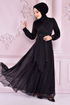 Gupur Details Silbrig Abendkleid Schwarz ASM10022 - Thumbnail