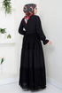 Halb Knopfleiste Hijab Kleid 2448HBS932-M Schwarz - Thumbnail