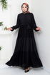 Halb Knopfleiste Hijab Kleid 2448HBS932-M Schwarz - Thumbnail