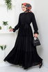 Halb Knopfleiste Hijab Kleid 2448HBS932-M Schwarz - Thumbnail