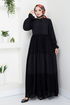 Halb Knopfleiste Hijab Kleid 2448HBS932-M Schwarz - Thumbnail