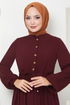 Halb Knopfleiste Kleid 2350BGS895-M Bordeaux - Thumbnail