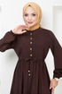 Halb Knopfleiste Kleid 2350BGS895-M Kaffee - Thumbnail